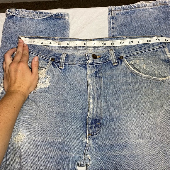 VTG Mid 90’s Wrangler Jeans Made in USA Measure 34x31 (Tag 36x32) Worn Weathered - Picture 8 of 16